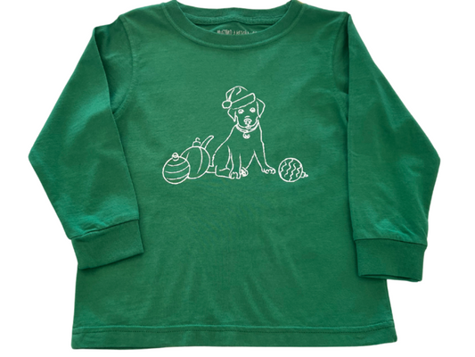 LS Green Santa Pup T-Shirt