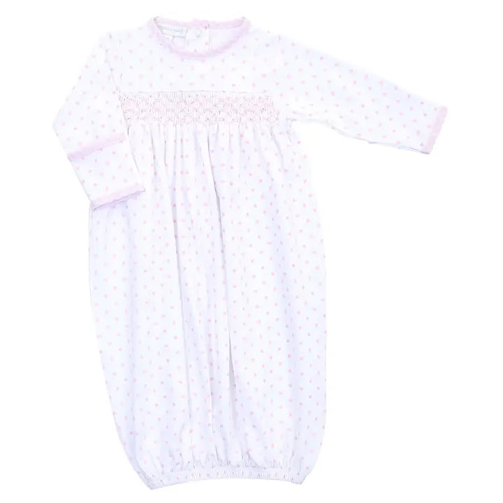 Pink Gingham Dots Smocked Gown