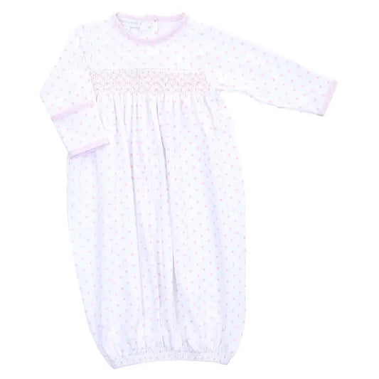 Pink Gingham Dots Smocked Gown